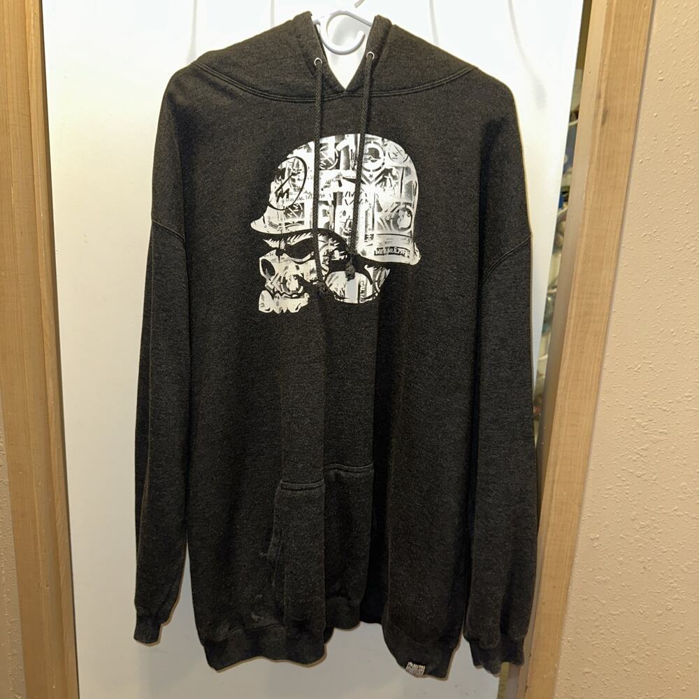VTG Metal Mulisha Sweater Mens 2XL Gray Skull Graphic Print Hoodie Pullover Y2K